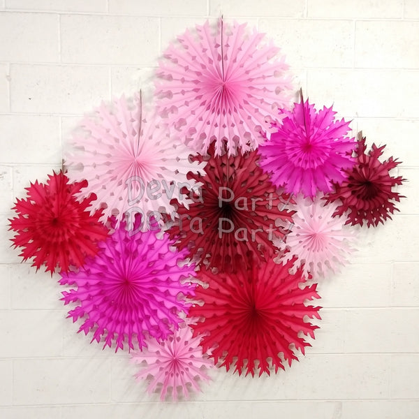 10-Piece Red Pink Tissue Paper Snowflake Kit