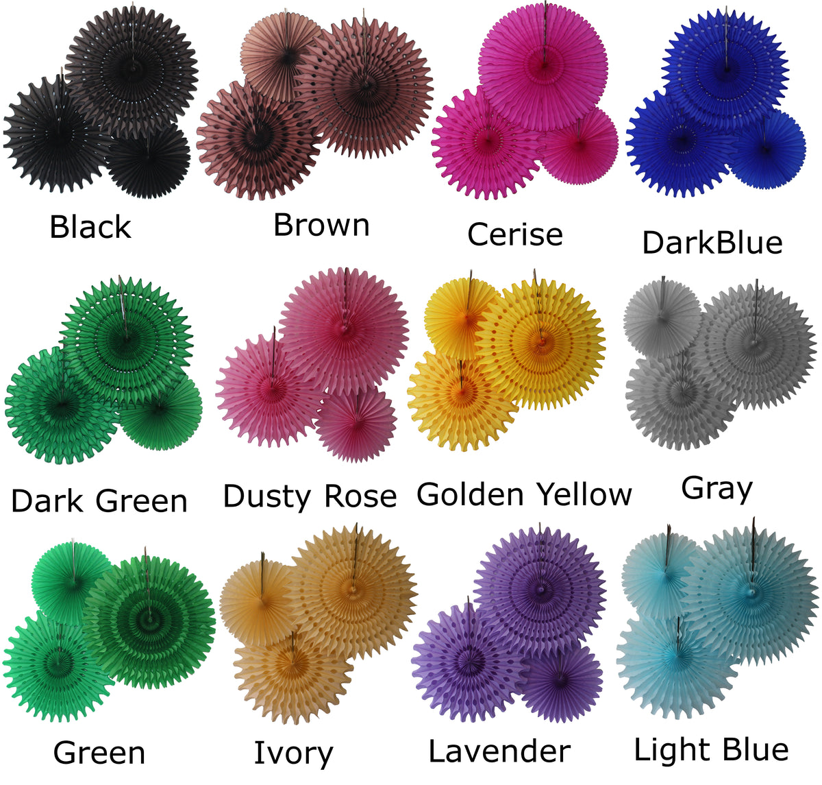 Tissue Fans, 13, 18, 21 Inch, 3-Piece | Made in USA by Devra Party ...