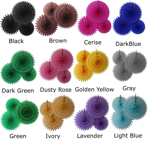 3-Piece Tissue Fans - 13, 18, 21 Inch - MULTIPLE COLORS