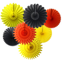 7-Piece Set of Construction Party Themed Tissue Paper Fans, 13 & 18 Inches