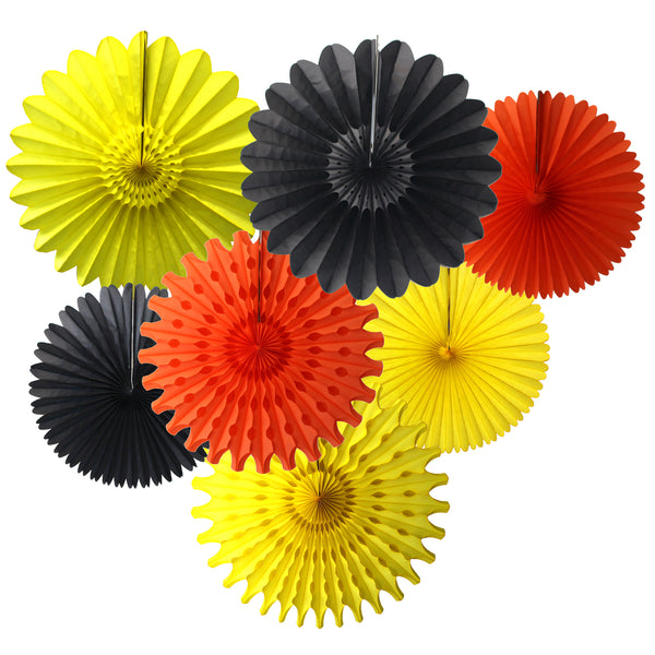 7-Piece Set of Construction Party Themed Tissue Paper Fans, 13 & 18 Inches