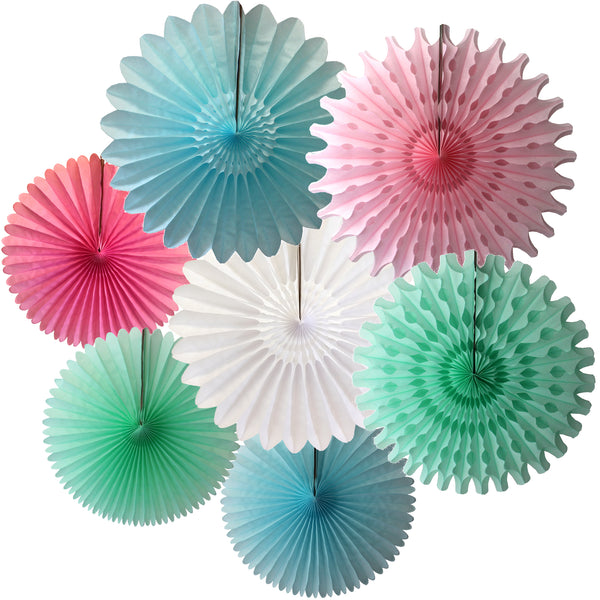 7-Piece Set of Llama Pastel Party Tissue Paper Fans, 13 & 18 Inches