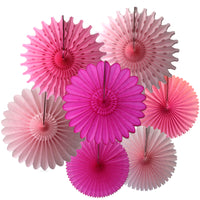7-Piece Set of Pink Mix Tissue Paper Fans, 13 & 18 Inches
