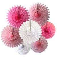 7-Piece Set of Princess Pink & White Tissue Paper Fans, 13 & 18 Inches