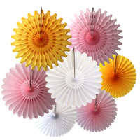 7-Piece Set of Princess Pink & Gold Tissue Paper Fans, 13 & 18 Inches