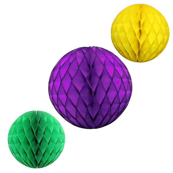 3-Piece Mardi Gras Honeycomb Balls, 8 & 12 Inches