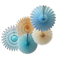 5-Piece Set of Tissue Paper Fans, 13 & 18 Inches - Baby Blue