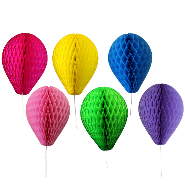 6-Piece Bright Rainbow Themed 11 Inch Honeycomb Balloons