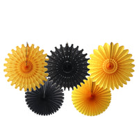 5-Piece Tissue Paper Fans, 13 & 18 Inches - Black & Gold