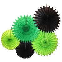 5-Piece Tissue Paper Fans, 13 & 18 Inches - Black Green Party