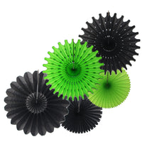 5-Piece Set of Tissue Paper Fans, 13 & 18 Inches - Black & Lime