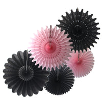 5-Piece Set of Tissue Paper Fans, 13 & 18 Inches - Black & Pink