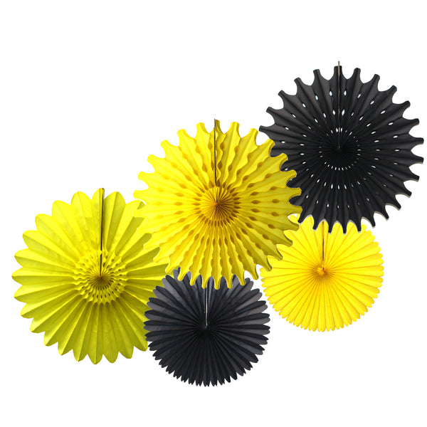 5-Piece Tissue Paper Fans, 13 & 18 Inches - Bumblebee Black & Yellow