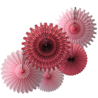 5-Piece Set of Tissue Paper Fans, 13 & 18 Inches - Maroon & Pink