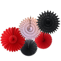 5-Piece Set of Tissue Paper Fans, 13 & 18 Inches - Red, White, & Black