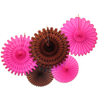 5-Piece Tissue Paper Fans, 13 & 18 Inches - Cerise & Brown