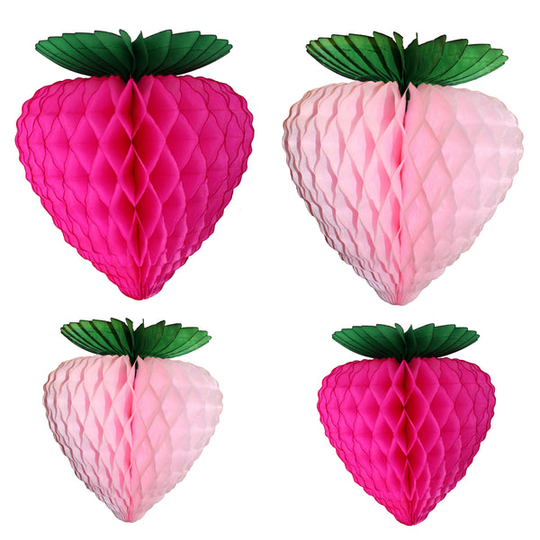 Pink Cerise Strawberry Decorations - 8-10 Inches - Set of 4