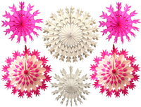 Set of 6 Tissue Paper Snowflakes - 15, 19, 22 Inch - MULTIPLE COLOR OPTIONS