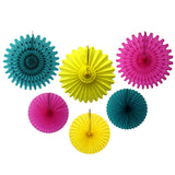 6-Piece Tissue Paper Fans, 13 & 18 Inches - Cerise, Yellow, & Teal