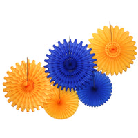 5-Piece Tissue Paper Fans, 13 & 18 Inches - Dark Blue & Gold