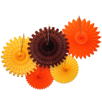 5-Piece Tissue Paper Fans, 13 & 18 Inches - Fall Orange Gold & Brown