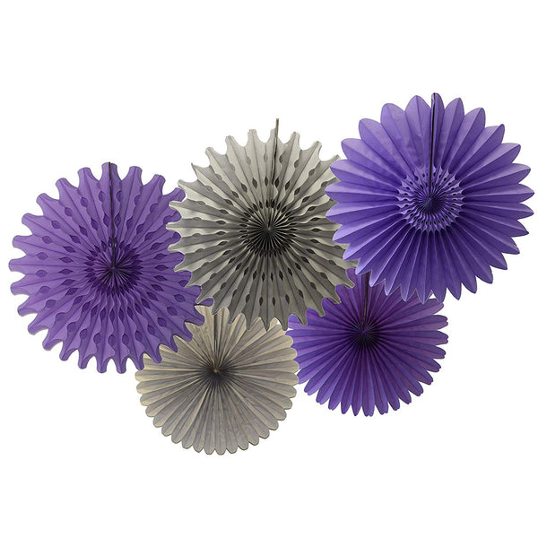 5-Piece Tissue Paper Fans, 13 & 18 Inches - Lavender & Gray