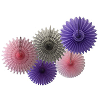 5-Piece Tissue Paper Fans, 13 & 18 Inches - Lavender, Pink & Gray