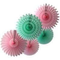 5-Piece Set of Tissue Paper Fans, 13 & 18 Inches - Mint & Pink