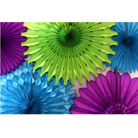 5-Piece Tissue Paper Fans, 13 & 18 Inches - Peacock Purple Turquoise Lime