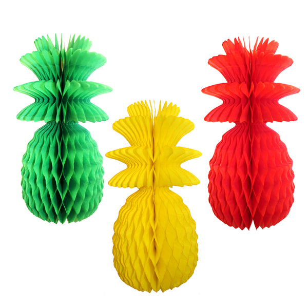 3-Pack 13 Inch Rasta Themed Honeycomb Pineapples (Solid)