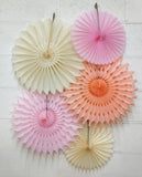 5-Piece Set of Tissue Paper Fans, 13 & 18 Inches - Pink Peach Blush