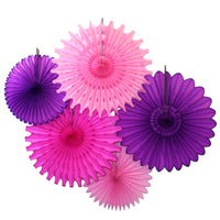 5-Piece Set of Tissue Paper Fans, 13 & 18 Inches - Purple Pink Party