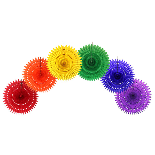 6-Piece Rainbow Themed Tissue Fans - MULTIPLE SIZES