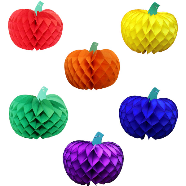 Rainbow Themed 10 Inch Honeycomb Pumpkins (6-Piece)