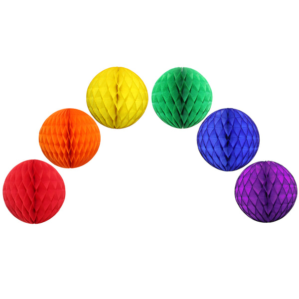 6-Piece Rainbow Themed Honeycomb Balls - MULTIPLE SIZES