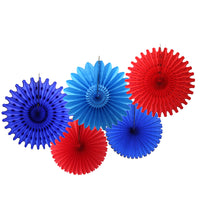 5-Piece Tissue Paper Fans, 13 & 18 Inches - Red, Dark Blue, Turquoise