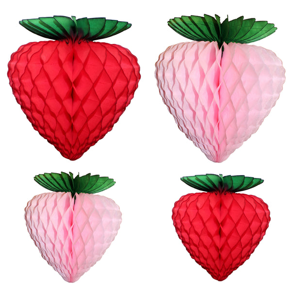 Red Pink Strawberry Decorations - 8-10 Inches - Set of 4