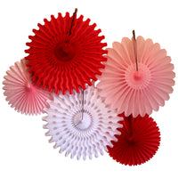 5-Piece Tissue Paper Fans, 13 & 18 Inches - Valentine Red White Pink