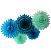 5-Piece Tissue Paper Fans, 13 & 18 Inches - Sea Breeze Turquoise Mint Teal