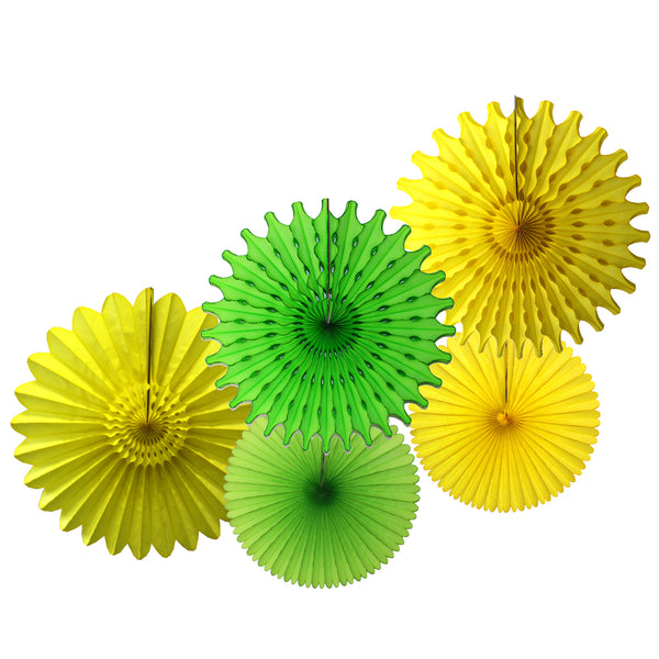 5-Piece Set of Tissue Paper Fans, 13 & 18 Inches - Spring Yellow Lime