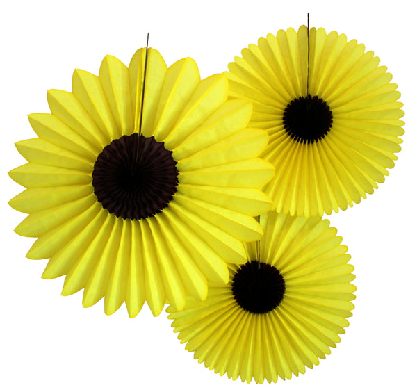 Set of 3 Sunflower Fans - 13 and 18 inch