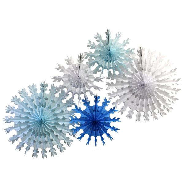 5-Piece Winter Mix Snowflakes, White and Blue (15, 22 Inch)