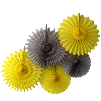 5-Piece Set of Tissue Paper Fans, 13 & 18 Inches - Yellow & Gray